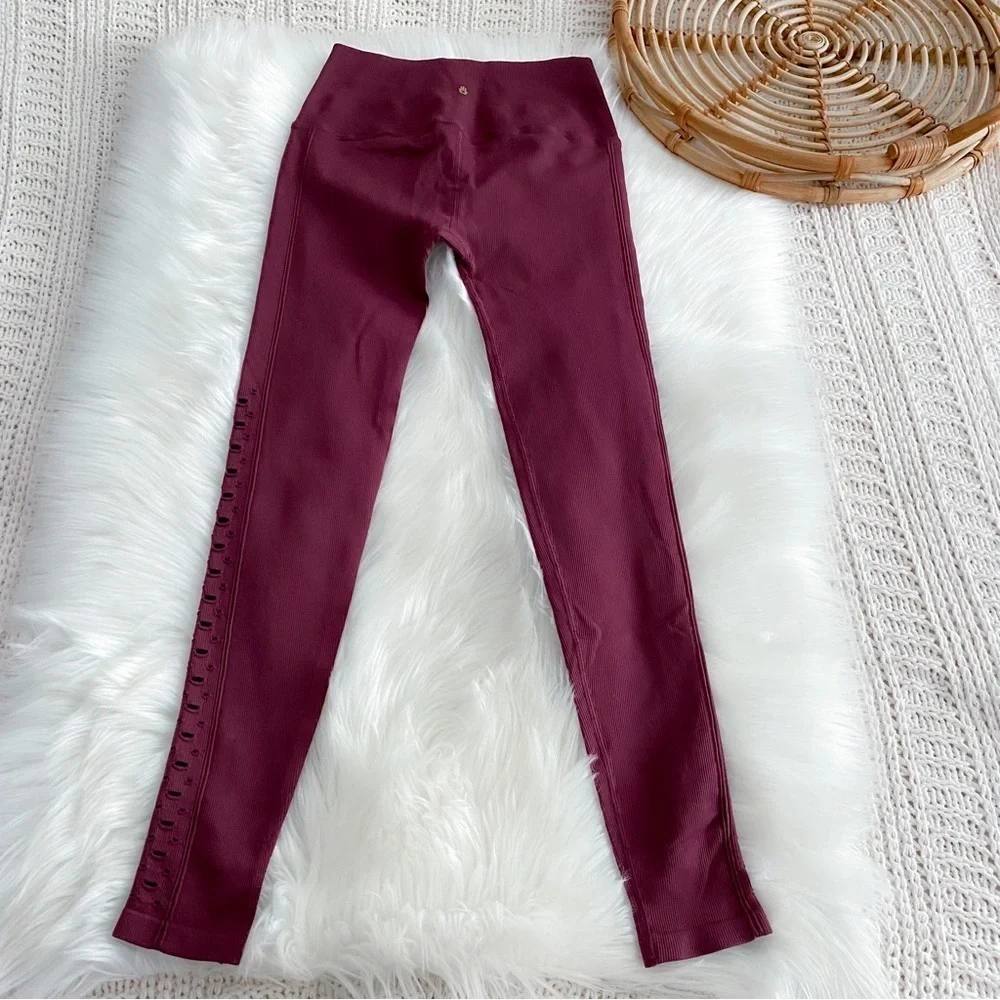 Spiritual Gangster Self Love Yoga Leggings Burgundy Maroon Cutout Rib High Rise